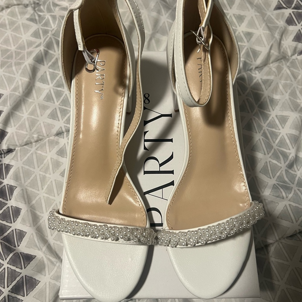 Women's White Pearl-Embellished Heels